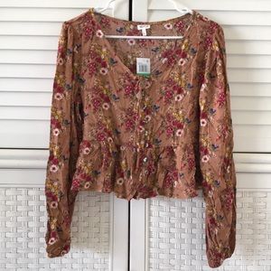 Selfe boho top brown floral Large NWT crop